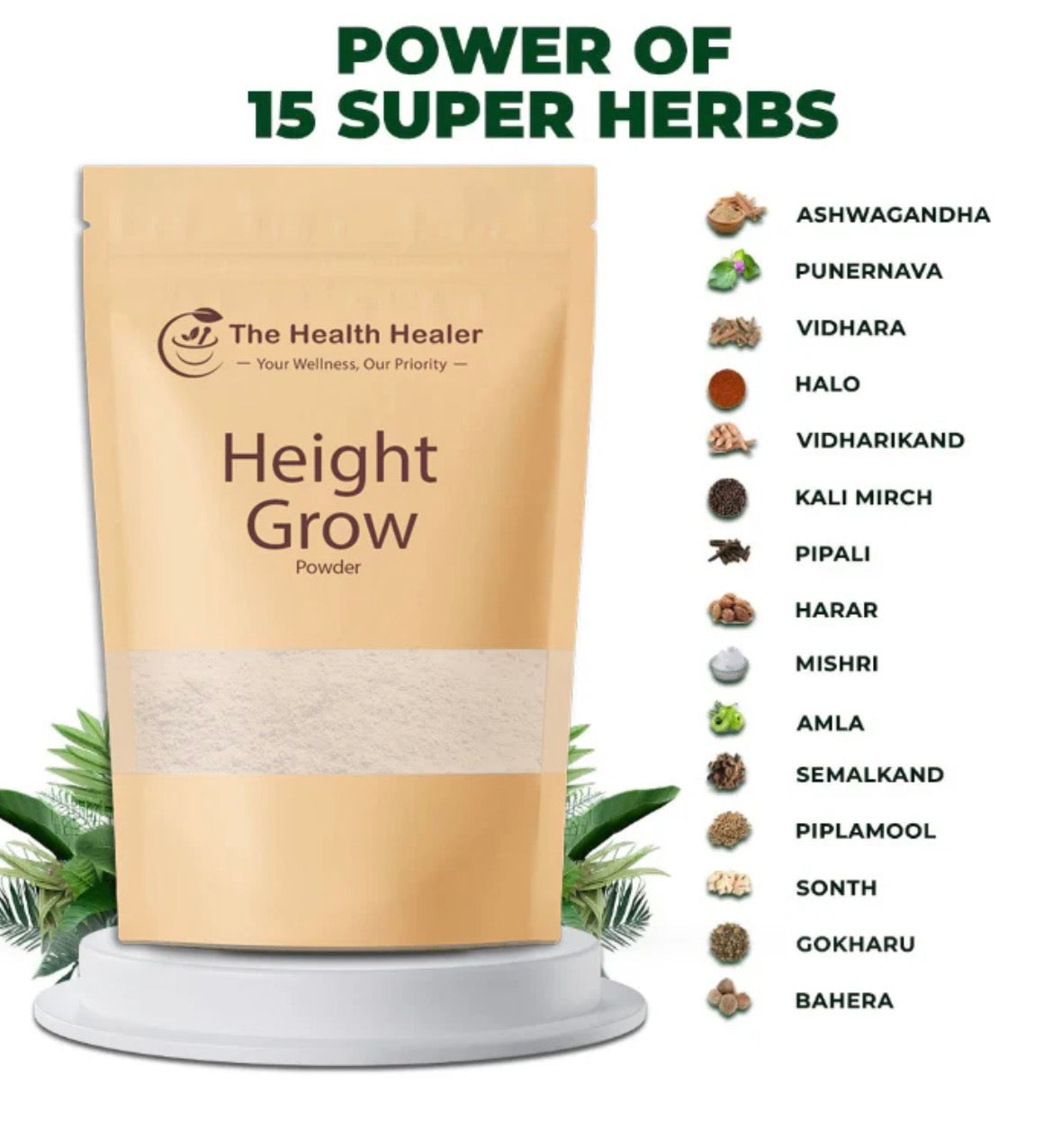 Natural Height Grow Powder (3β5) Inch Growth - Herbal, Safe, and Clinically Tested (100g)